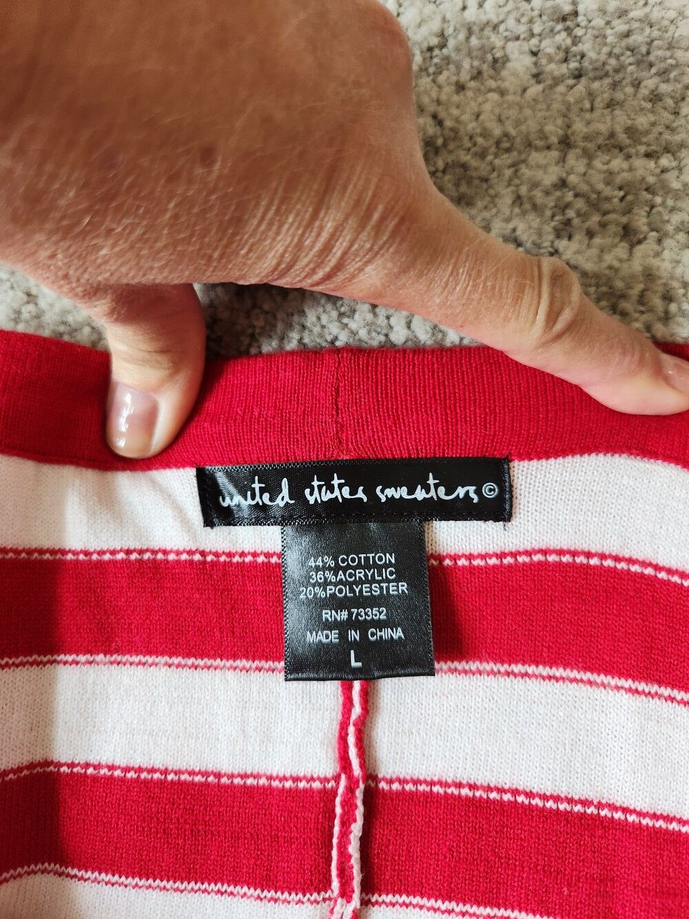 United Sweaters Red White Stripe Holiday Leggings Christmas Elf Mrs Clause Sz L - Picture 2 of 9
